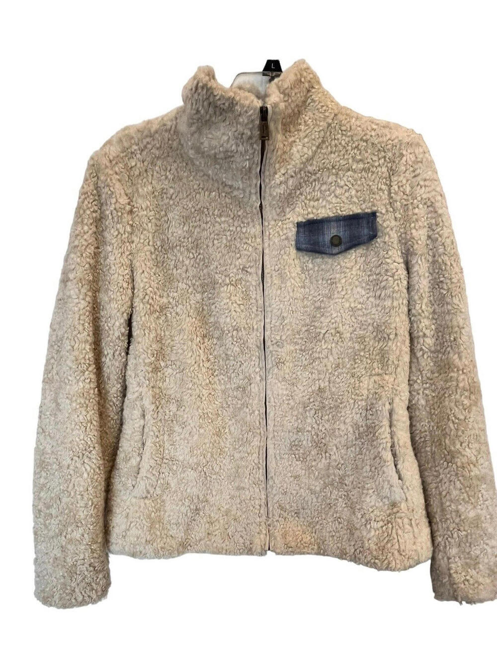 Pendleton Jacket Full Zip Ivory/Blue Womens Sherpa Coat Pocket Sz Small 2023.16